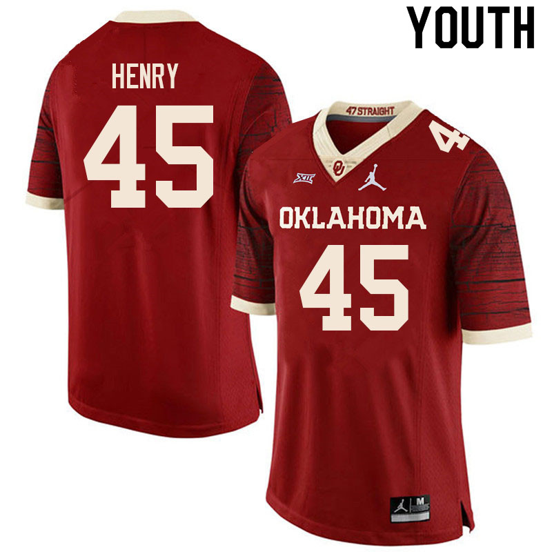 Youth #45 Kevonte Henry Oklahoma Sooners College Football Jerseys Sale-Retro